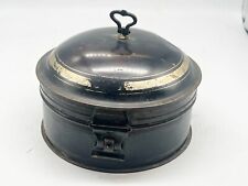 ANTIQUE TOLE VICTORIAN ROUND LIDDED LOCKABLE SPICE BOX HOLDER CARRIER TIN
