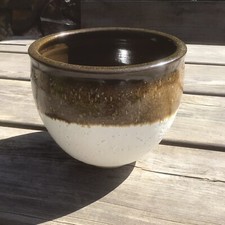 Old Vintage Rustic Studio Pottery Bowl In Browns & Creams Marked To The Base