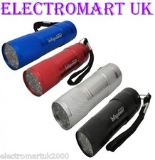 ULTRA BRIGHT METAL METALLIC TORCH 4 COLOURS 9 LED'S INCLUDES BATTERIES