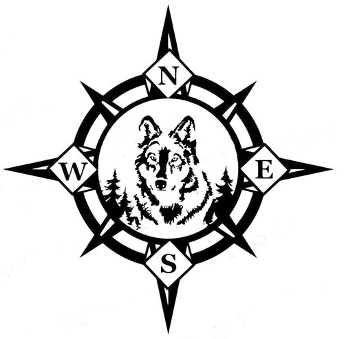 Large wolf head compass - large,