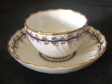 ANTIQUE 18h CENTURY DERBY PORCELAIN FLUTED TEA BOWL & SAUCER ~ PUCE MARK ~ C1790