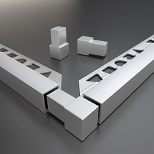 Vroma Square Tile Trim Aluminium Bright/Brushed Silver CORNER PIECE SINGLE BLOCK