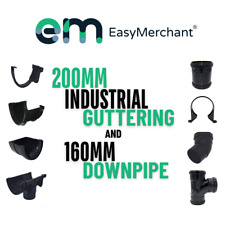 200mm (8 Inch) Industrial Guttering & 160mm Downpipe Fittings in Black and Grey