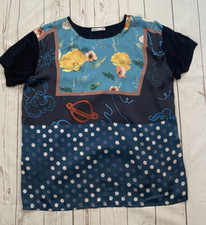 Beautiful ZARA Size M Blue Short Sleeve Floral Print Top VGC.