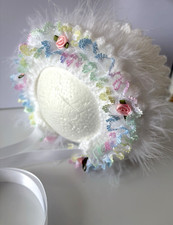 Stunning Hand Knitted Rainbow Lace Rosebud Traditional Baby Bonnets/Hats NB-24M