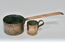 Antique Rustic Copper Pan / Ladle & Cup / Measure, Hand Made, Middle Eastern?