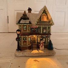 Lighted Christmas Village House Plug-In or Battery LED Snowman Holiday Decor