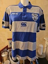 ●CANTERBURY BULLDOGS●POLO SHIRT~BLUE/GREY STRIPES~NRL~JAYCAR~SIZE UK MEDIUM