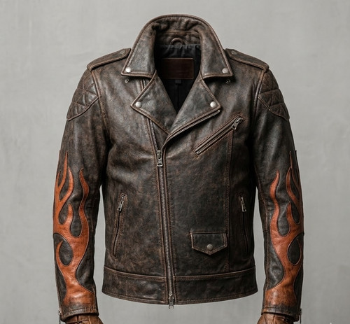 Men black biker - men's, leather