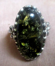 Chunky Green Amber Gemstone Ring - Size S  (2989)