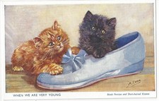 ARTIST MABEL GEAR - CATS BLACK PERSIAN & SHORT HAIRED KITTENS VINTAGE POSTCARD