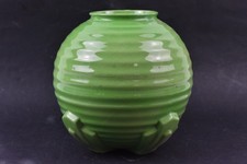 Art Deco Style Green Glazed Ceramic Shperical Bulbous Vase Vintage Not Boxed