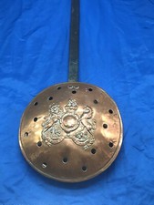 Antique/Vintage Copper Chestnut Roasting Pan BedWarmer with GB Coat Of Arms 22”L