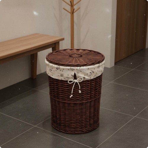 Wicker laundry hamper with - with, lid