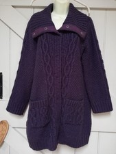 MARKS & SPENCER PURPLE CABLE KNIT LONG CHUNKY KNIT CARDIGAN SIZE 16..LAGENLOOK