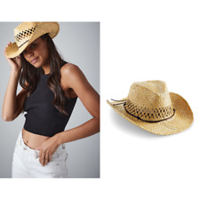 Straw Cowboy Hat B735 - Beechfield Unisex Large Handmade Wired Brim Summer Cap