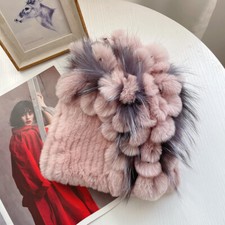 Women's Real Rex Rabbit Fur Hat Winter Warm Knitted Stretch Beanie Outdoor Cap