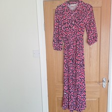 New Ladies Love & Roses Pink Blue Maxi Dress Size 10, Stretchy With Belt, Party