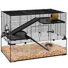 3 Tiers Hamster Cage, Gerbil Cage with Deep Glass Bottom, Non-Slip Ramps,