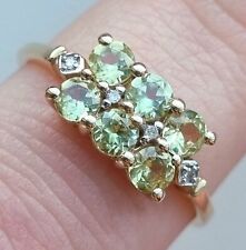 Hallmarked 9ct Yellow Gold Chrysoberyl & Diamond Cluster Ring S 2.18g