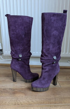 GORGEOUS VINTAGE MISS SIXTY PURPLE SUEDE KNEE HIGH PLATFORM BOOTS UK SIZE 5 - 38