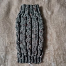 14" long hand knitted dog jumper.  chunky. Gift. Green Tweedl. Made to measure.