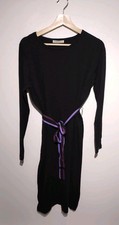 Woolovers Size M Knitted Dress Black Belted Cotton Cashmere Long Sleeve