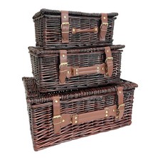 Set of 3 Empty Wicker Hamper Baskets with Lids for Gift Baskets (12", 14", 18")