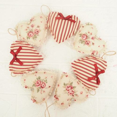 Pink rose fabric heart - rose, bunting