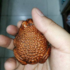 Vintage Japanese Netsuke Old Boxwood Carved Toad Statue Ornament hot