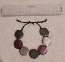 Wooden Discs Bracelet Black Cherry, Black, Pewter & Silver Freesize Black Cord