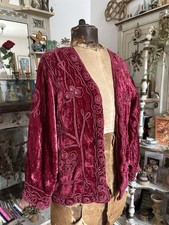 Vintage 70s Indian Mirror Embroidered Red Velvet Kimono Jacket 10 12 14 Hippie