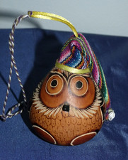 CUTE Christmas Bauble decorated Gourd OWL with hat rare item in UK
