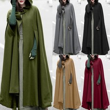 Women Hooded Long Cape Cloak Coat Ladies Jacket Outerwear Poncho Medieval Robe