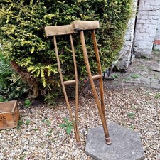 Antique crutches ~ early 20th century child's wooden leather crutches, Medical