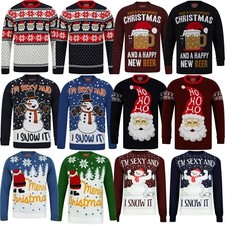 Mens Christmas Novelty Jumper Crew Neck Thin Knit Funny Xmas Sweater Top New
