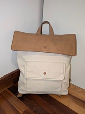 Fossil vintage beige canvas and tan leather large backpack