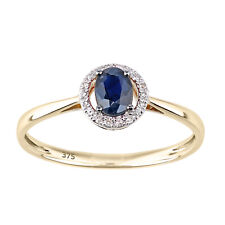 9ct Yellow Gold Oval Sapphire and Diamond Halo Ring By Naava