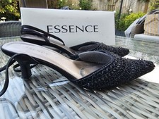 Essence Women's Black Beaded Slingback Shoes Size 7