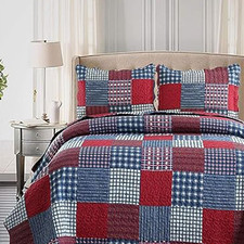 Red Blue Plaid Quilt Set