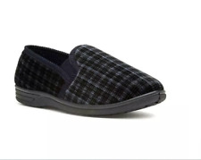 Mens Black & Blue Check Slippers  Elasticated Vamp 7,8,9,10,11