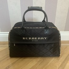 Burberry Black Golf Canvas Bag Double Leather Handles Top Zip Outer Side Pocket