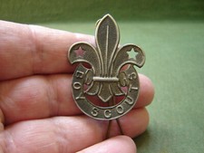 Vintage Large Metal Boy Scouts Uniform 4.5cm Cap Hat Badge with Lugs & Bar