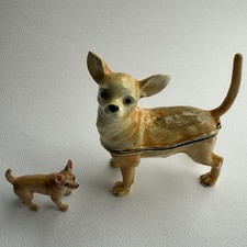 Chihuahua Trinket Pot Enamel And Miniature Ceramic  Figure Ornament