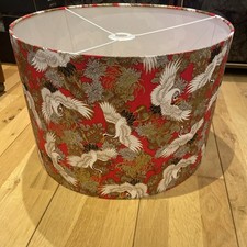 Oriental Japanese Cranes Red Gold Floral  Exotic Fabric Hand Made Lampshade