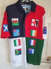Cotton Traders Multi Flag Rugby Polo Shirt Large World Cup 6 Nations. England M