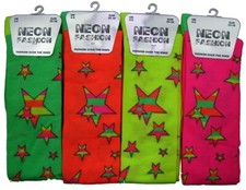 1 Ladies Girls Over The Knee Bright Neon Stars Fancy Dress Socks UK 12½-6