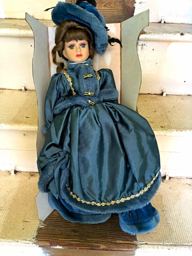 Porcelain girl doll blue dress - girl,