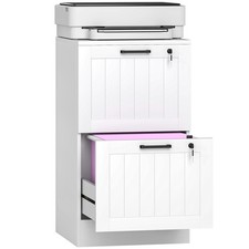 HOMCOM 2 Drawer File Cabinet with Lock and Adjustable Hanging Bars, White