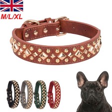 Soft Leather Pet Dog Collar Gold Rivet Studded Adjustable for Medium Large Dogs
